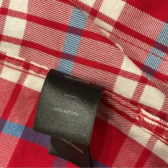 Harley-Davidson Vintage Red, White and Blue Plaid Button-Front Shirt - Picture 11 of 14